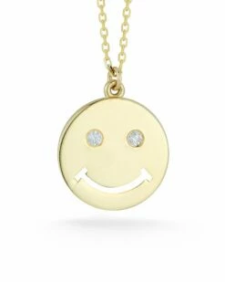 Ember Fine Jewelry 14K Diamond Smiley Disc Necklace Women Necklaces