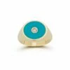 Ember Fine Jewelry 14K Diamond Enamel Signet Pinky Ring Women Rings