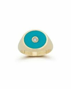 Ember Fine Jewelry 14K Diamond Enamel Signet Pinky Ring Women Rings