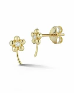 Ember Fine Jewelry 14K Diamond Flower Studs Women Earrings