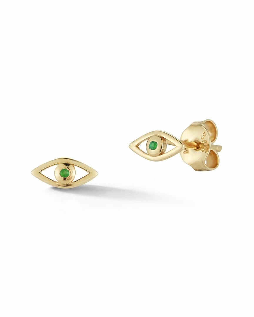 Ember Fine Jewelry 14K Diamond & Emerald Evil Eye Studs Women Earrings 3 Ember Fine Jewelry 14K Diamond & Emerald Evil Eye Studs Women Earrings