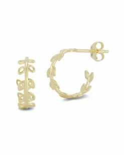 Ember Fine Jewelry 14K Leaf Hoops Women Earrings
