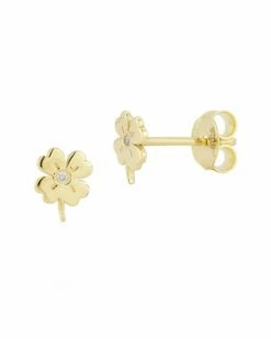 Ember Fine Jewelry 14K Diamond Clover Studs Women Earrings