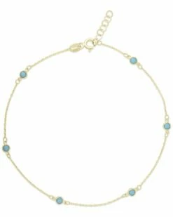 Ember Fine Jewelry 14K Turquoise Station Anklet Women Bracelets